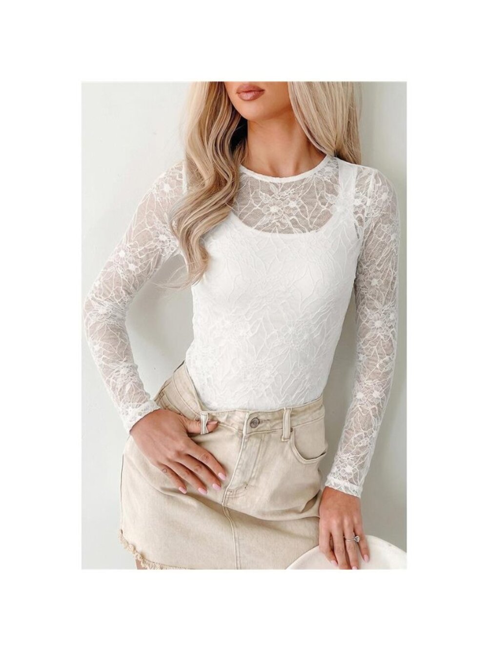 Long Sleeve Sheer Mesh Lace Top